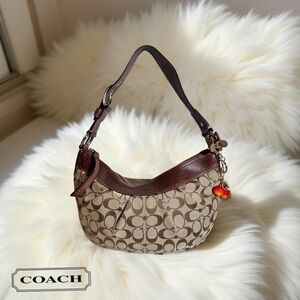 🐒 COACH y2k Brown Signature Canvas Buckle F13740 Hobo Soho Shoulder Bag